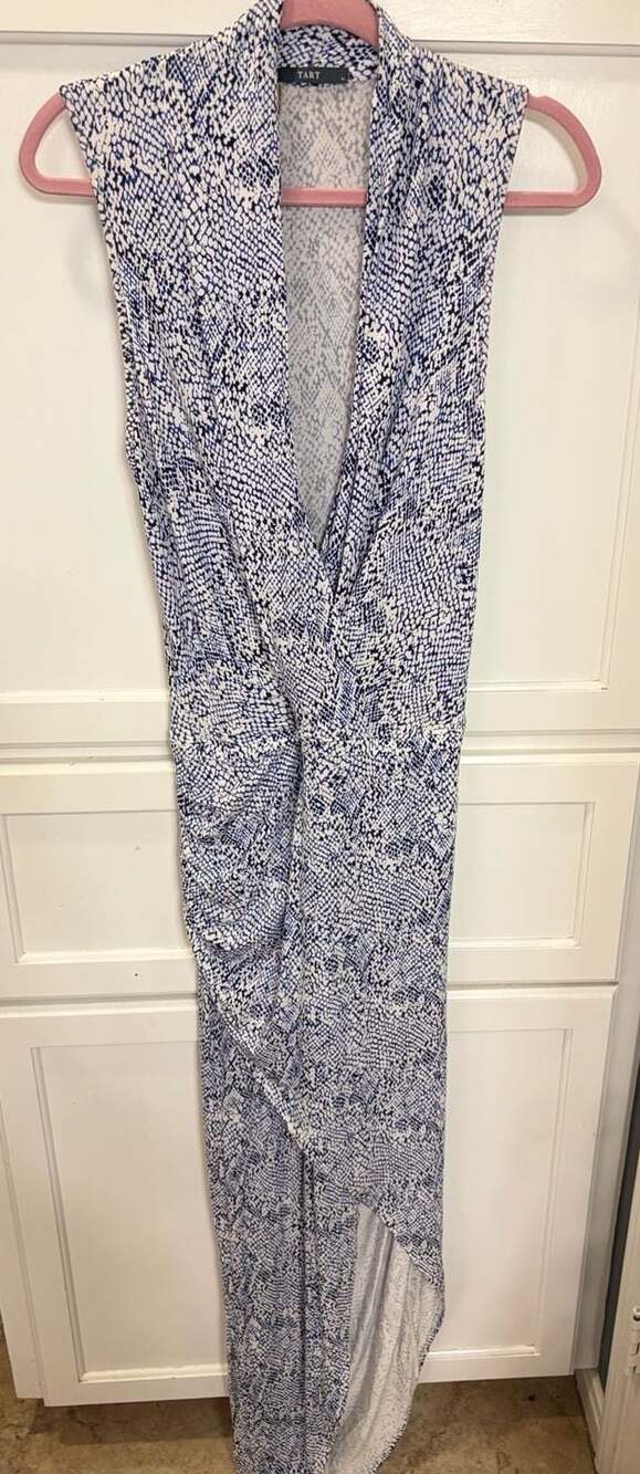 Tart Sleeveless Ruched Long V-Neck Snake Print Jersey Maxi Dress Medium